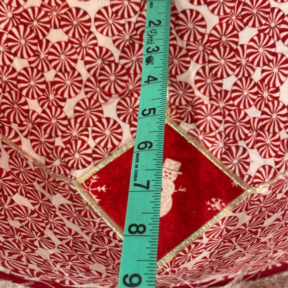 Christmas Snowman and Peppermint design  Fabric Bowl. Handmade. - Picture 7 of 12